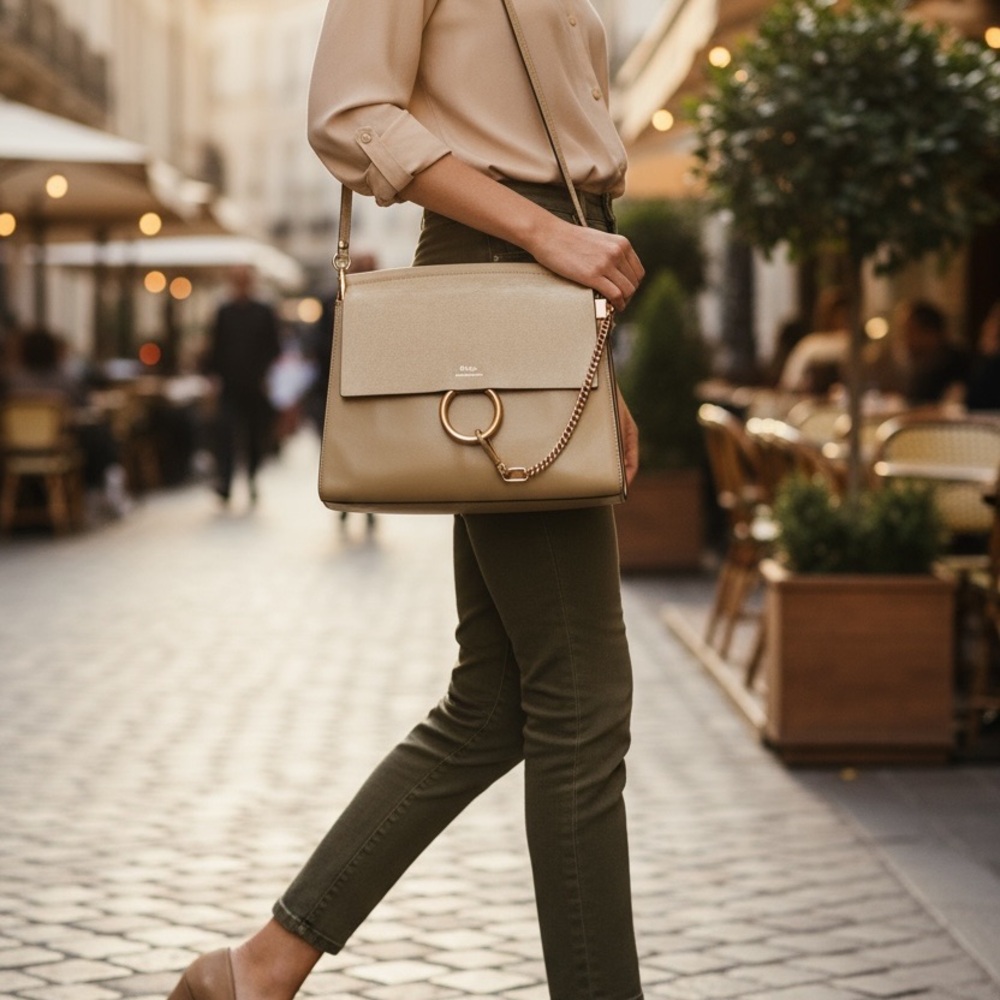 CHLOE Calfskin Suede Faye Shoulder Bag AUTHENTIC
